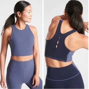 Athleta Conscious Crop Scallop Built-in Bra Tank Navy Stormy Sky Blue